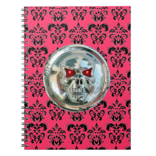KORTE RIDERS DAMASK zwart wit roze Notitieboek