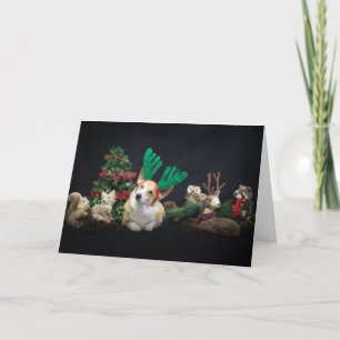 Korthals met gewei en bosvrienden Kerstmis Kaart