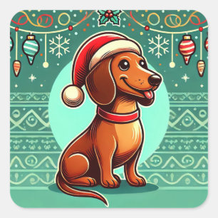 🎄 Korthalsdachshund Kerstmuts Festieve Kersthond  Vierkante Sticker