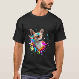 Kortharige chihuahua kleurrijke spatten van verf t-shirt