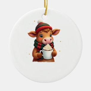 Kortharige Hoogland Koe Kerst T-Shirt (4) Keramisch Ornament