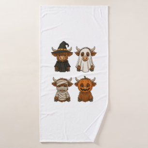Kortharige Hooglandrund Halloween Grappige Herfst Badhanddoek