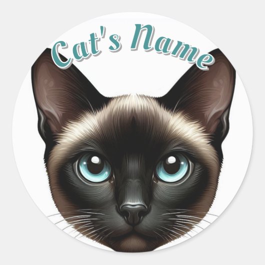 kortharige Siamese kat · Gepersonaliseerd Ronde Sticker (Voorkant)