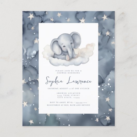 Korting Baby Olifant Baby shower Invitation (Voorkant)