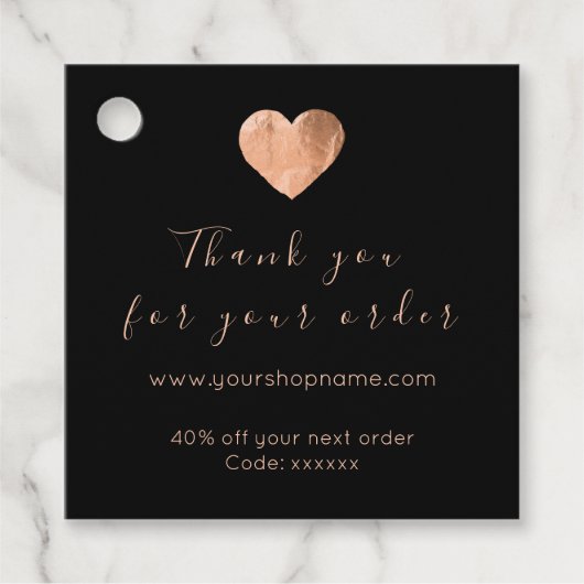 Korting Code hart Logo Roos promotie Bedankjes Labels (Voorkant)