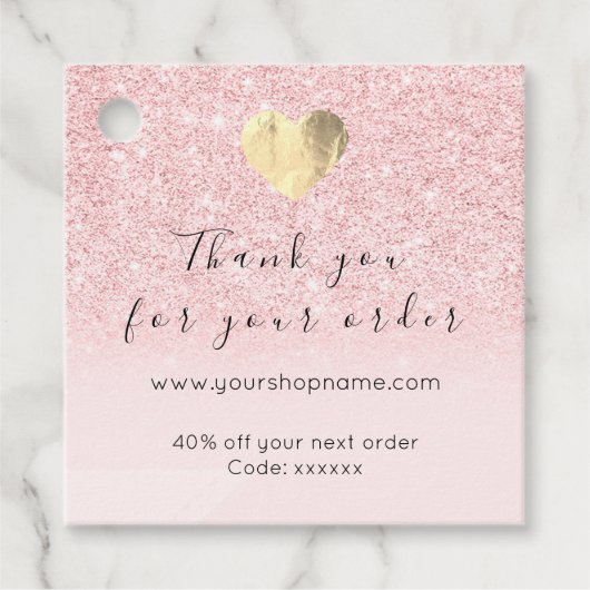 Korting Code Logo Gold Heart Hartelijk dank Roze Bedankjes Labels (Voorkant)