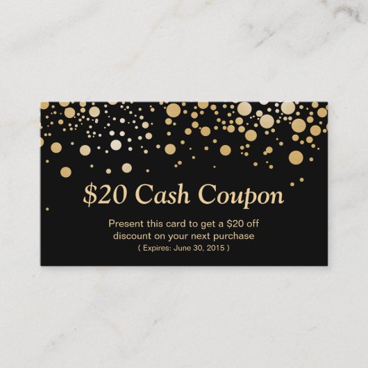 Korting Coupon Kaart Bright Black Gold Confetti (Voorkant)