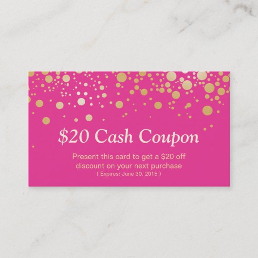 Korting Coupon Kaart Glam Gold Pink Confetti Stipp (Voorkant)