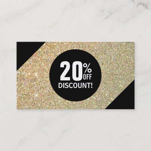 Korting Coupon Kaart Gold Glitter Black Mode (Voorkant)