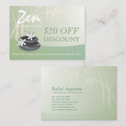 Korting Coupon Loyalty ZEN Stones Massage Therapy (Voorkant / Achterkant)