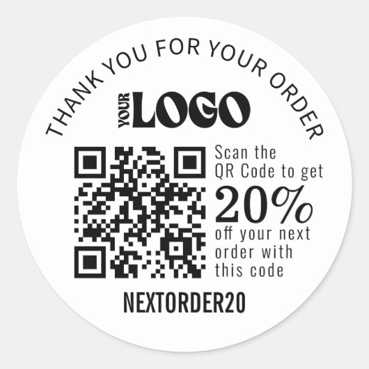 Korting Coupon QR Code Zakelijk Logo Wit Ronde Sticker (Voorkant)
