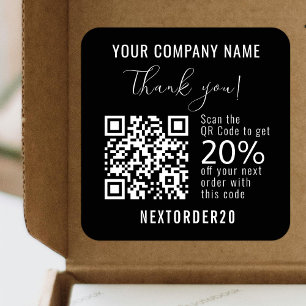 Korting Coupon QR Code Zakelijk Zwart Bedankt Vierkante Sticker