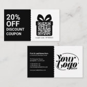 Korting Coupon QR Code Zwart Marketing Visitekaartje (Voorkant / Achterkant)