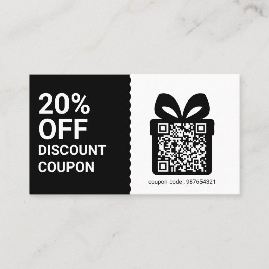 Korting Coupon QR Code Zwart Marketing Visitekaartje (Voorkant)