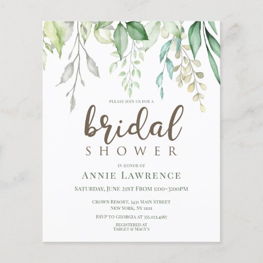 Korting Groene Floral Bridal Shower Invitations (Voorkant)