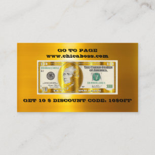 Korting invoegen Visitekaartje 10$ Gold QR Logo