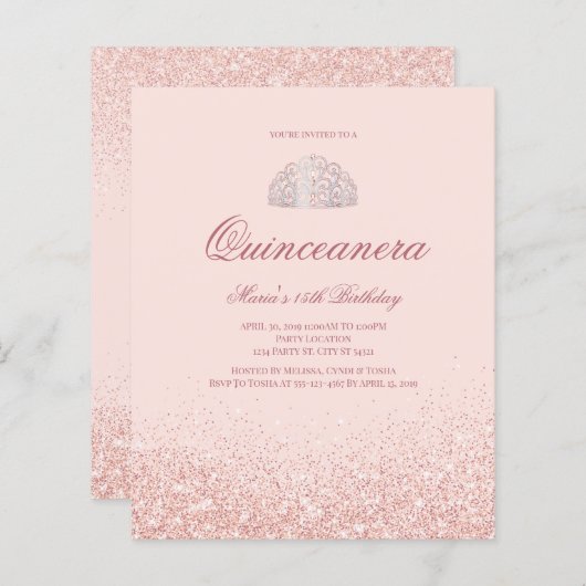 Korting op Roos Gold Glitter Quinceanera (Voorkant / Achterkant)