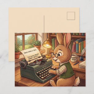 Kortingkartonnen Konijn Typen op een Retro Schrijf Feestdagenkaart