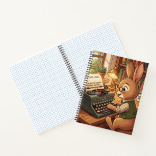 Kortingkartonnen Konijn Typen op een Retro Schrijf Notitieboek