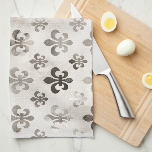 Kortstondig, grijs vleur de lis pattern theedoek (Quarter Fold)