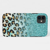 Kortstonige rode lichtblauwe faux glitter leopard Case-Mate iPhone case (Achterkant (horizontaal))