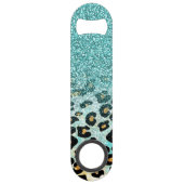 Kortstonige rode lichtblauwe faux glitter leopard speed flessenopener (Achterkant)