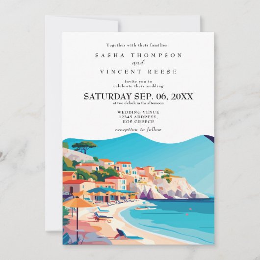 Kos Greece Wedding Invitation Retro (Devant)