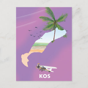 Kos Griekenland geïllustreerde kaart. Briefkaart