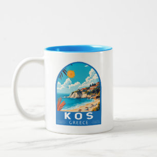 Kos Griekenland Travel Art Vintage Tweekleurige Koffiemok