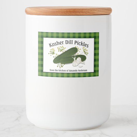 Kosher Dill augurken Plaid H Eten Label Voedselcontainer Etiket (Voorkant)