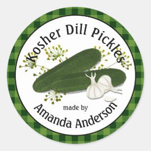 Kosher Dill Pickles Plaid 1,5" Ronde Sticker
