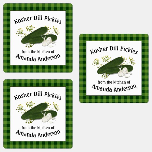 Kosher Dill Pickles Plaid Vierkant Etiket Labels (Groep)