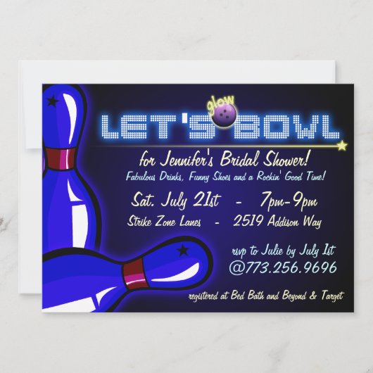 Kosmic Glow Bowling Bridal Shower-uitnodigingen Kaart (Voorkant)