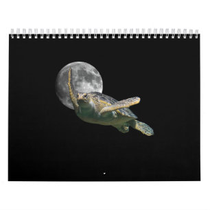 Kosmic Moon Zee Turtle Swimming in Space Premium Kalender