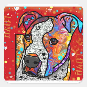 Kosmic Pit Bull - Helderkleurig - Cadeauidee Vierkante Sticker