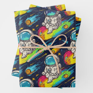 Kosmisch Astronaut Meteoor Rijpatroon Inpakpapier Vel