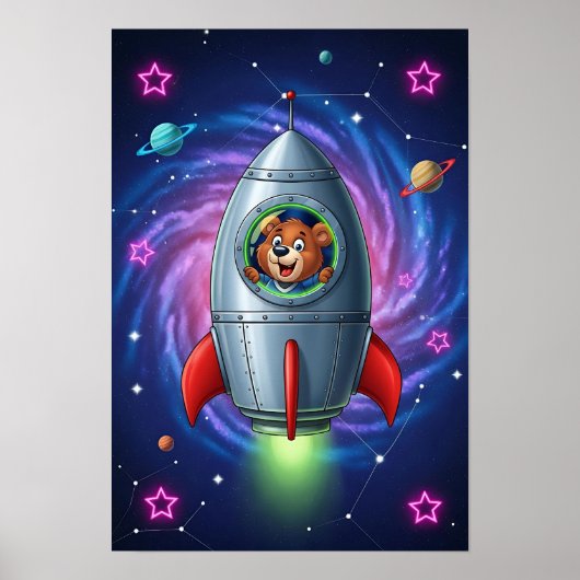 Kosmisch Beer Ruimteschip Nursery Art Poster (Voorkant)
