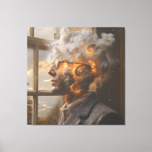 Kosmisch Bewustzijn Oplossend Hoofdportret Canvas Afdruk