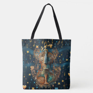 Kosmisch Blauw en Goud Rococo Viool Grote Tote Draagtas