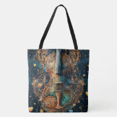 Kosmisch blauw en gouden viool groot Tas (Voorkant)