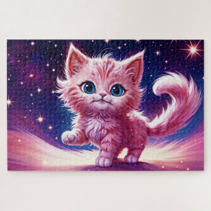 Kosmisch dier roze kat katachtige moderne stijl legpuzzel