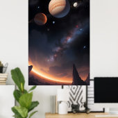 Kosmisch landschap en ruimteplaneten poster (Thuiskantoor)