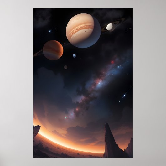 Kosmisch landschap en ruimteplaneten poster (Voorkant)