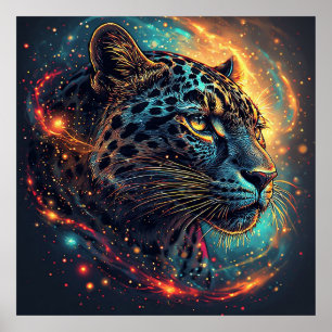 Kosmisch Luipaardportret Met Mystiek Effect Poster