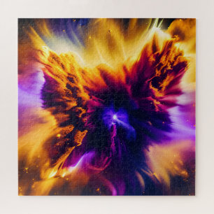 Kosmisch Paarse Blauwe Rode Nebulae Explosion Scen Legpuzzel