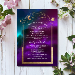 Kosmisch Paarse Blauwgroen Goud Hemels Baby shower Kaart