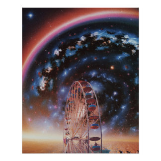 Kosmisch Reuzenrad onder een Neon Melkweg Perfect Poster