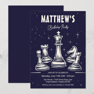 Kosmisch schaakthema Modern Stary Birthday Party Kaart