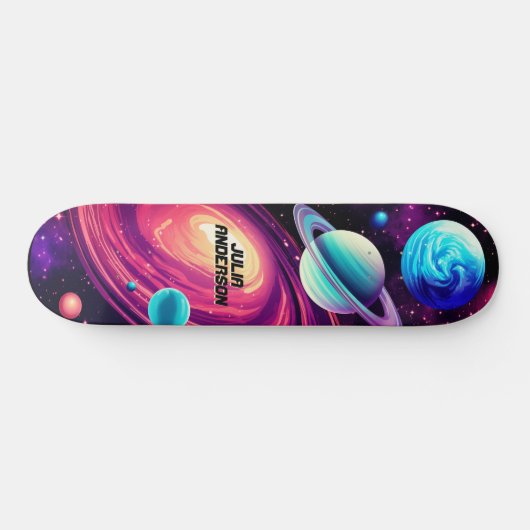 Kosmisch Universum Planeten Galaxy Roze & Blauw Skateboard (Horizontaal)
