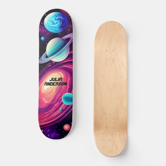 Kosmisch Universum Planeten Galaxy Roze & Blauw Skateboard (Voorkant)